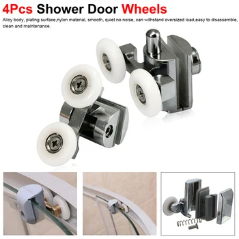 

4Pcs Zinc Alloy Twin Shower Door Wheels Heavy Duty Top Bottom Rollers Door Runners Screw Cover Cap Single Double wheel