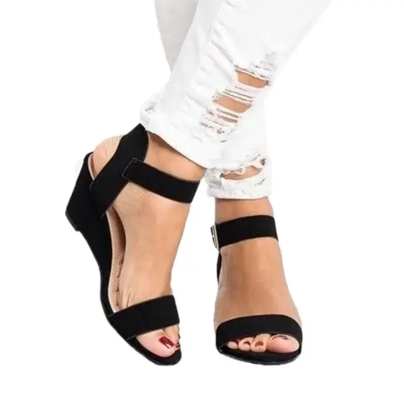 

Women's Platform Sandals Wedges High Heel Buckle Strap Roman Shoes Sandals Ladies Solid Summer Sandals 2019