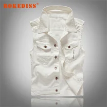 2017 New Men’s Denim Vest Male Slim Fit Sleeveless Jackets Men White Color Jeans Printed Waistcoat Cowboy Brand Clothing G275