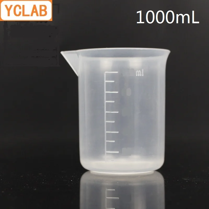 YCLAB 1000mL Beaker PP Plastic 1L Low Form with Graduation and Spout