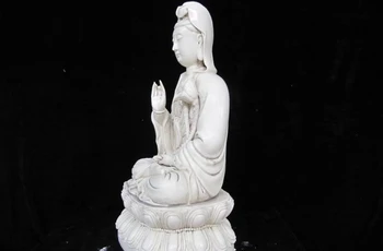 

16"Refined White porcelain handwork Made lotus flower Ru Yi Bodhisattva Kwan-Yin