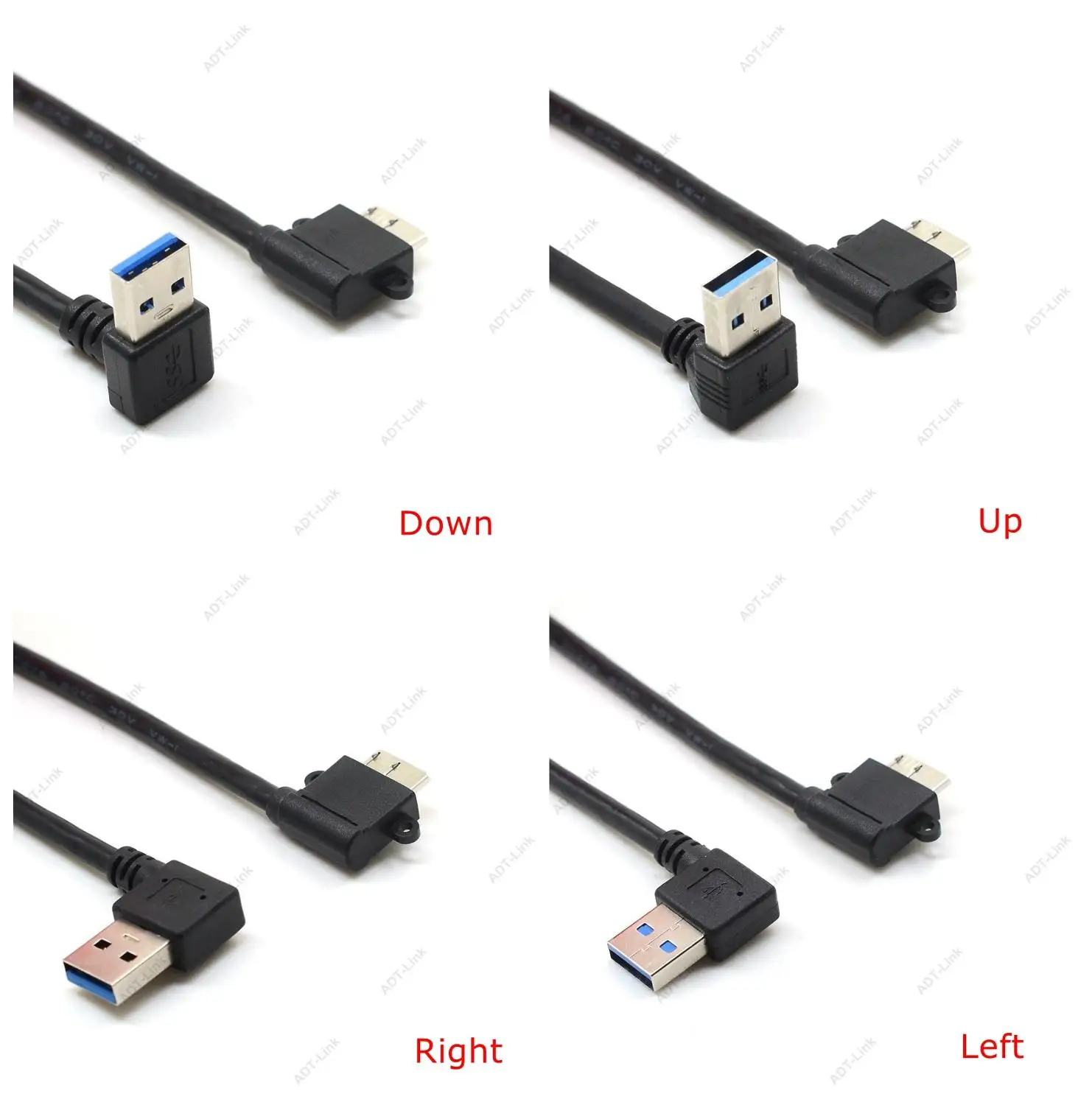 

25cm USB3.0 Elbow Adapter Cable Black USB 3.0 Right Left Up Down Angle Type A Male to Micro B Left angled Male Connector