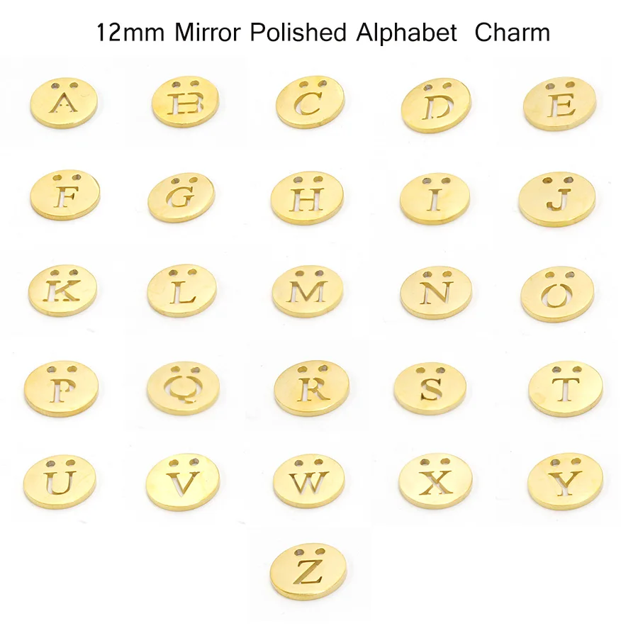 

Fnixtar Mirror Polish Stainless Steel 26 A-Z Initials Alphabet Charm With 13.mm Inner Two Holes DIY Jewelry 12mm 26Piece/lot