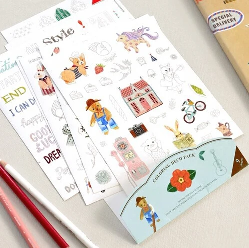 

9 pcs/pack Novelty DIY Painting Self-Adhesive PVC Stickers Diary Notebook Stickers Decoration Stickers FOD
