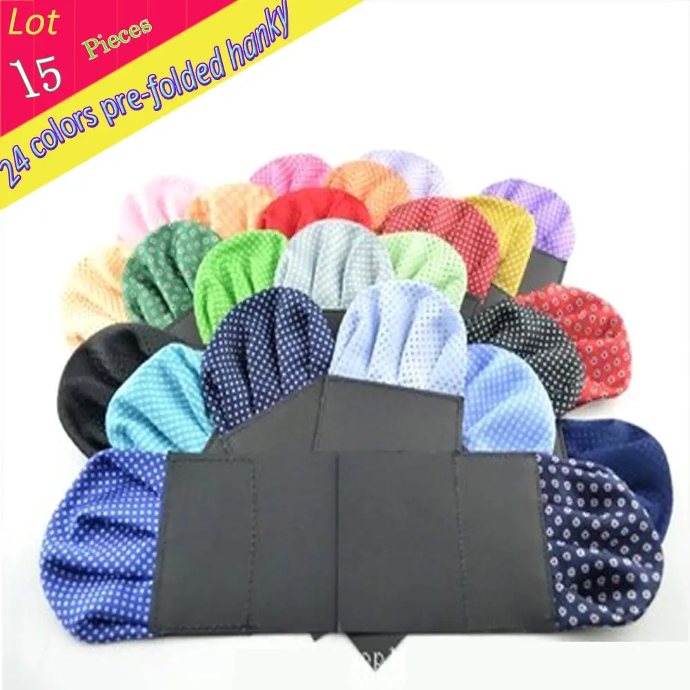 

(15 Pcs/Lot) Men's Pre-Folded Pocket Square Gentleman Solid Polyester Silk Handkerchief Christmas Wedding Prom Chest Towel Hanky