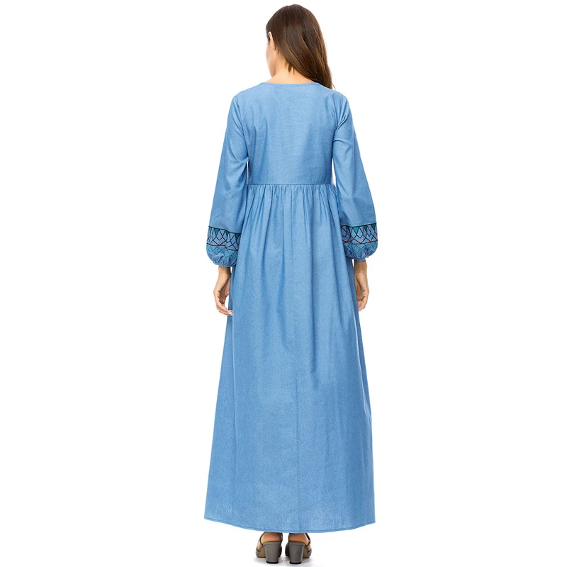 MISSJOY/джинсовое платье abaya с вышивкой в Дубае женское длинными рукавами