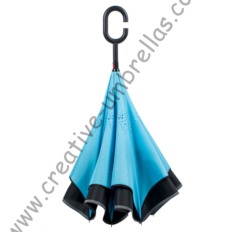 98 см 2-3persons c-крюк самообороны светоотражающий Неон ветрозащитный обратный hands-free зонтик двойной слой перевернутый стенд зонтик - Цвет: Neon Blue