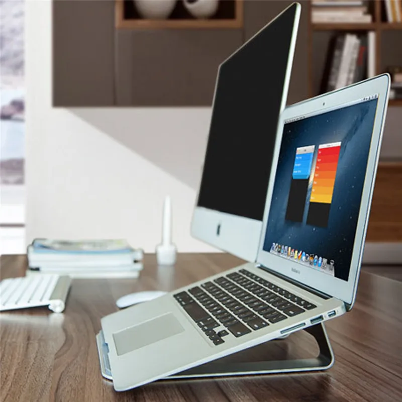 bilder für Qosea Protable Leichtbau Edelstahl Laptop Halter Kühler Stehen Unterstützung Schreibtisch Für iPad MacBook Notebook Cooling Rack bilder für Qosea Protable Leichtbau Edelstahl Laptop Halter Kühler Stehen Unterstützung Schreibtisch Für iPad MacBook Notebook Cooling Rack