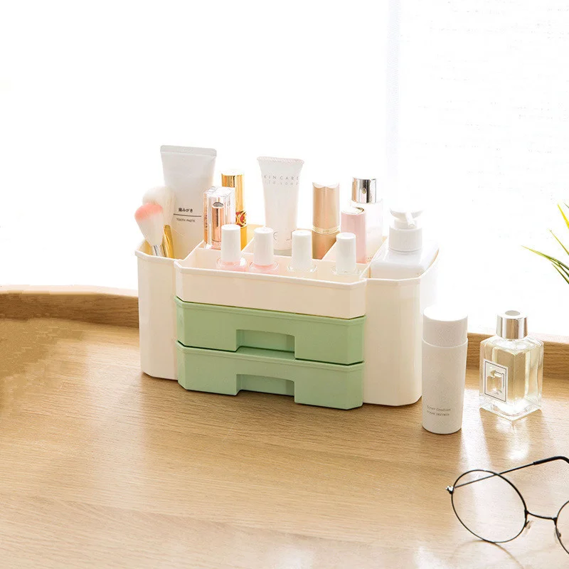 

1 pc Lipstick Makeup Storage Box Desktop Plastic Makeup Organizer Make Up Brush Storage Box With Drawer Cotton Swabs Case