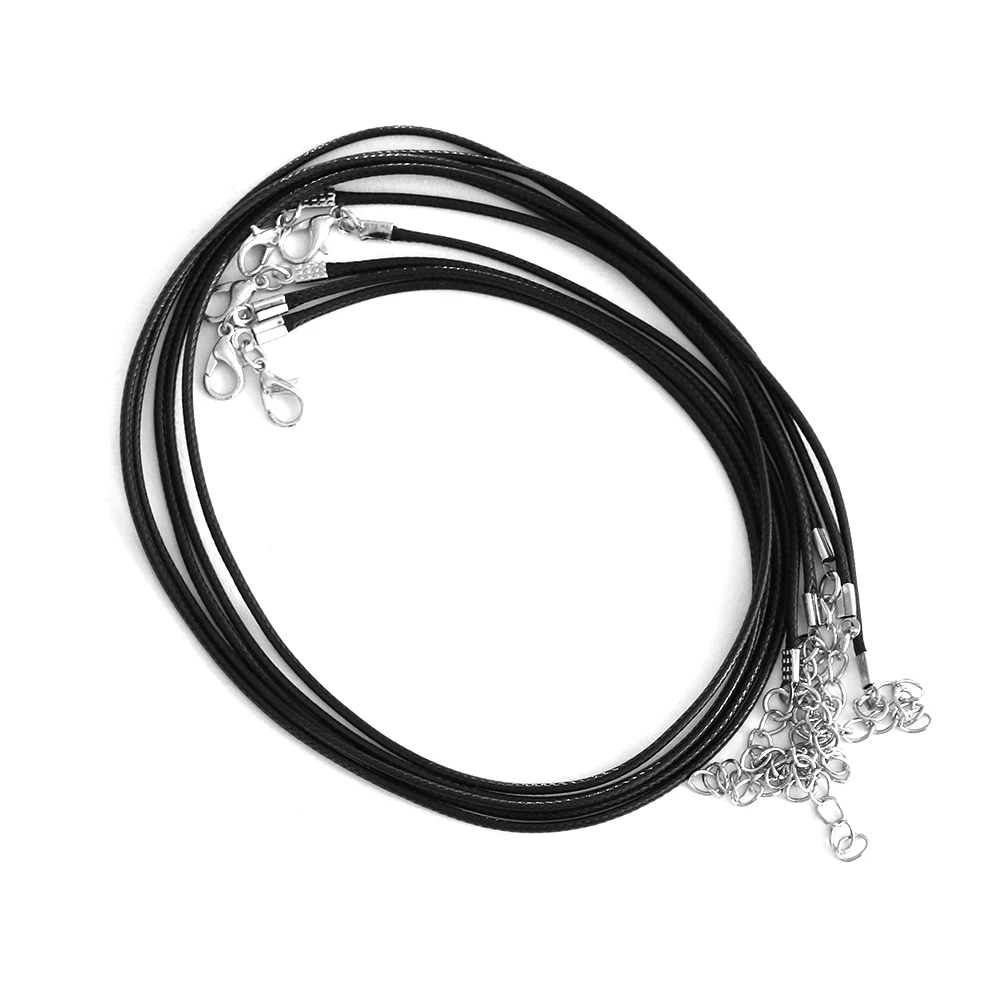 

New Fashion Black Leather Wax Rope Cord Chain Necklace Tone Pendant Lobster Clasp Chain Accessories For Jewelry 18inch Wholesale