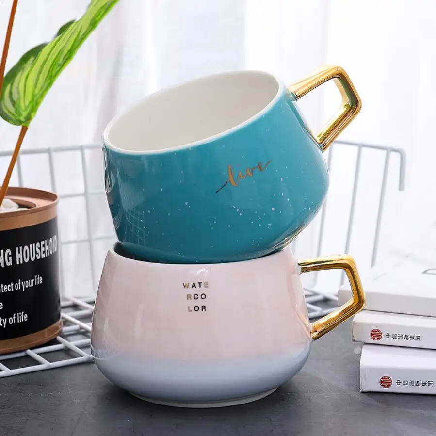 

Creative design of large - belly ceramic monogrammed water cup office milk coffee gift cup