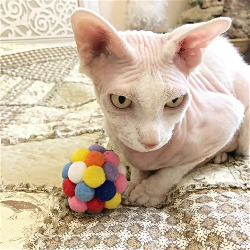 

Cat Toy Colorful Handmade Bells Bouncy Ball Built-In Catnip Interactive Toy Pet Supplies