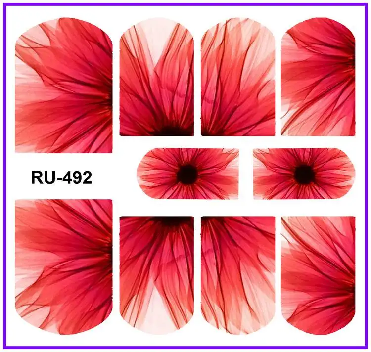 Лак для ногтей, водная наклейка, полное покрытие, цветок X RAY, прозрачные лепестки, цветы, розы, красные, синие RU487-492 - Цвет: RU492