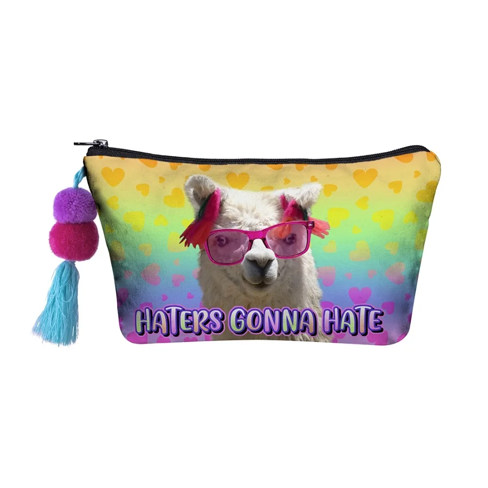 

3D printing cosmetic bAlpaca with ball cosmetic bag Llama Haters printing pattern cute cosmetics bags Ladies women cosmetic bag