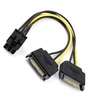 

Jimier 10pcs/lot ChenyangCY Dual two SATA 15 Pin Male M to PCI-e Express Card 6 Pin Female Graphics Video Card Power Cable 15cm