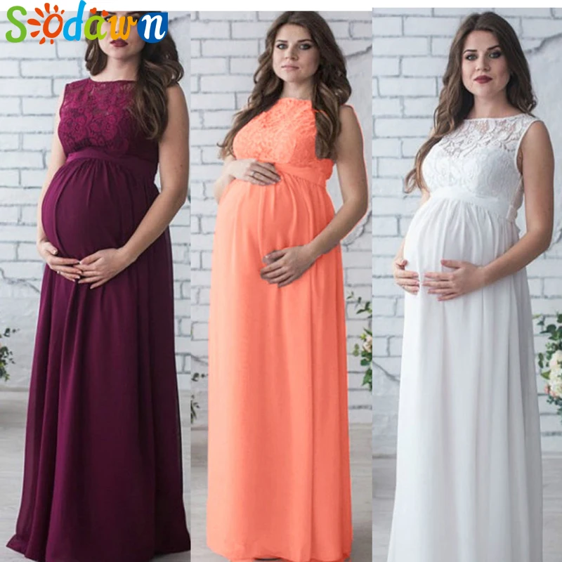 

Sodawn Summer Lace Pregnant Long Dress Women Casual Long Sleeve O Neck Hollow Out Evening Party Long Maternal pregnancy dresses