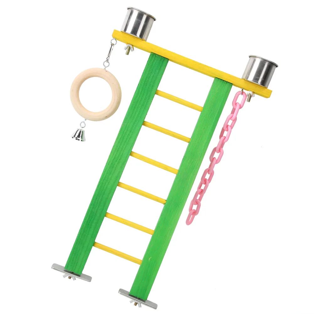 Bird Play Stand Wood Birds Parrot Play Stand Toy Cage Perch Ladder Toys with Feeder Cups for Budgie Hamsters