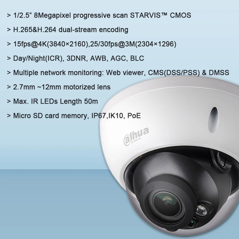 Оригинальная Dahua IPC HDBW5831R ZE 8MP WDR IR купольная сетевая камера с макс. ИК светодиодами