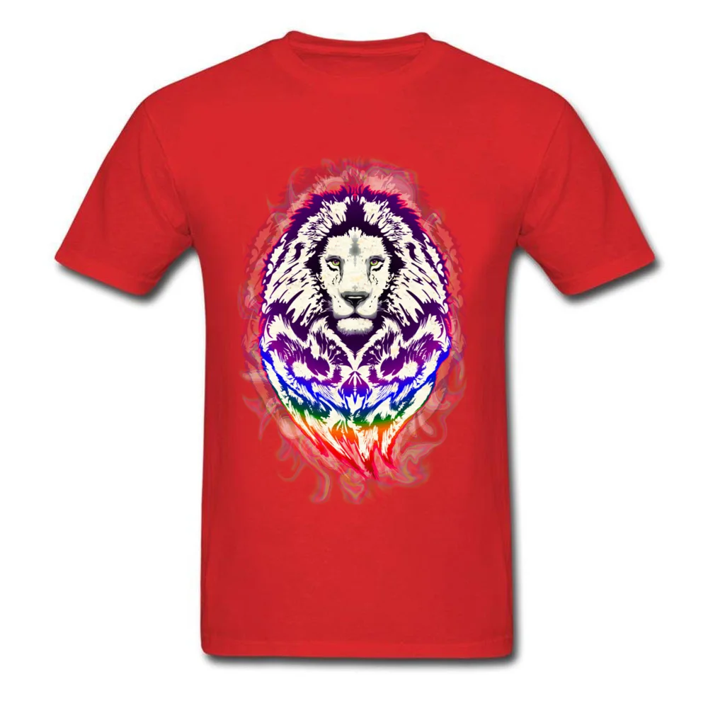 Crazy Top T-shirts Plain Crewneck Lion Psychedelic Pop Art 100% Cotton Fabric Man Tops Shirt Group Short Sleeve Tee-Shirts Lion Psychedelic Pop Art red