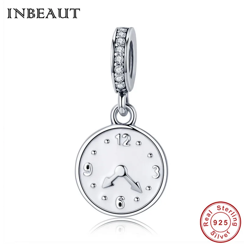 

INBEAUT New 925 Sterling Silver Happiness Time Cute Alarm Colck Necklace Pendant Beads fit Pandora Charm Bracelet for Women DIY