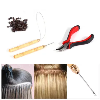 

100Pcs Silicone Micro Links/Beads+1Pcs Pulling Needle+1Pcs Ring Needle +1Pcs Holes Plier Hair Extensions Tool Set Makeup kits