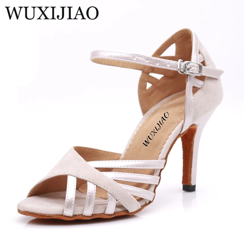 Chaussures De Danse Latine Satin Noir Bout Rond Strass Chaussures De