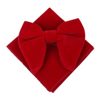 

2018 KLV Men Bow Tie Handkerchief Velvet Wedding Pre Tied Bowknot Necktie Pure Color Male