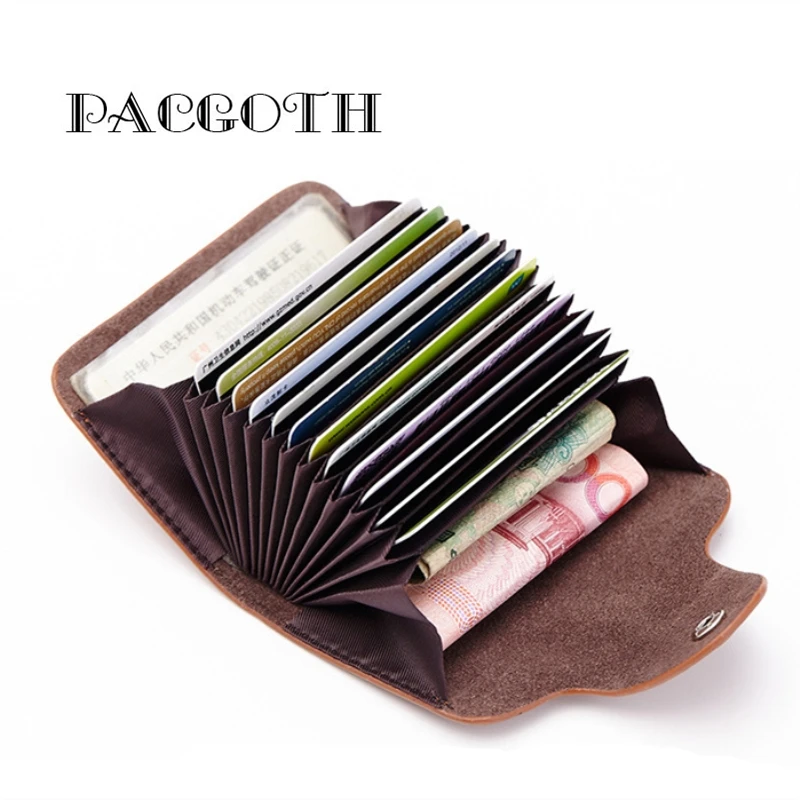 Vintage Split Leather Unisex big capacity hasp accordion Card Holder