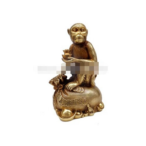 

B0601 320Copper ingots of copper monkey sitting money bag bronze ornaments Lucky Feng Shui decoration Hannaford statue