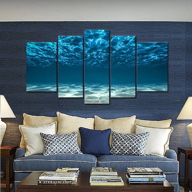 Настенная художественная живопись синий океан Вид снизу под поверхностью картина печать на 5 панелях холст картины для домашнего декора без рамки