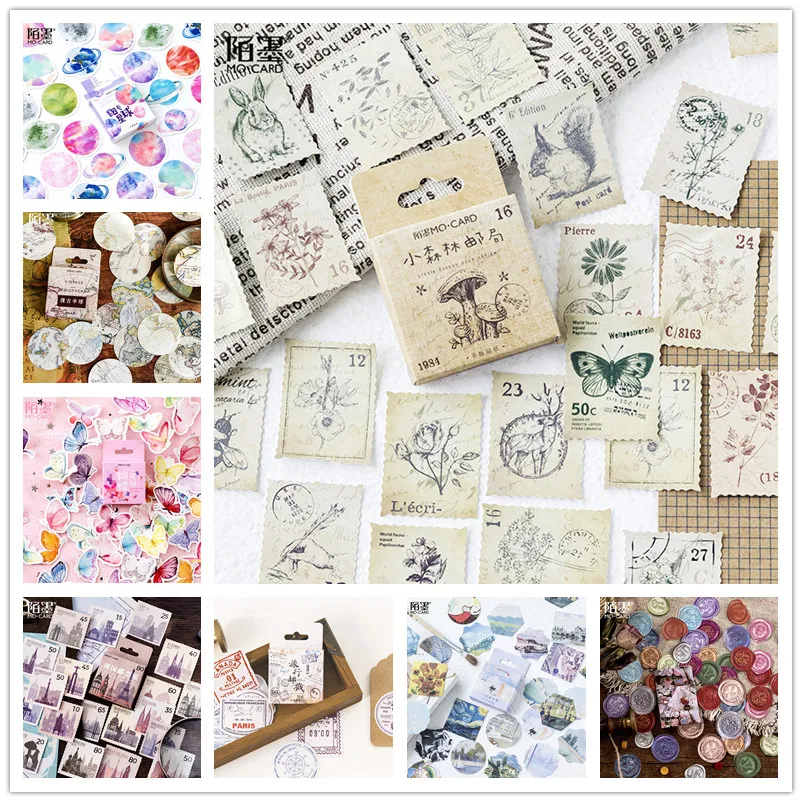 

(42 Styles can Choose) Vintage Travel Boxed Stickers DIY Scrapbooking Paper Diary Planner Wedding Album Sealing Decoration @TZ