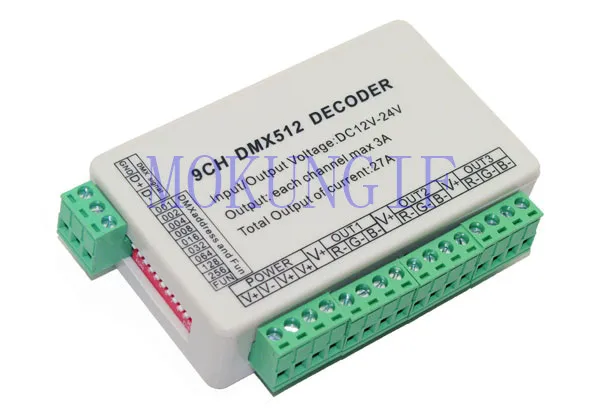 1 шт. 9CH dmx512 декодер светодиодный контроллер 9 каналов dmx 512 Диммер Драйвер * 3A WS-DMX-9CH