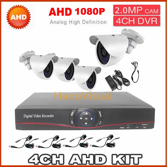 

AHD System 4Pcs 2.0MP Waterproof AHD Security Camera Outdoor 1080P Plus AHD Video Recorder + 4 Pairs RJ45 Connectors 4CH AHD Kit