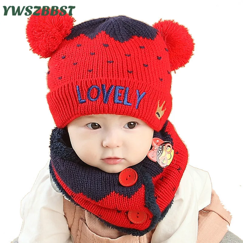 New Fashion Love Crown Baby Hat Scarf Winter Boys Hats Girls Crochet