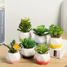KEYBOX Hot Sale 6 Types Decorative Small Geometry Ceramic Flowerpot Colorful Succulent Plant Pot Bonsai Planter