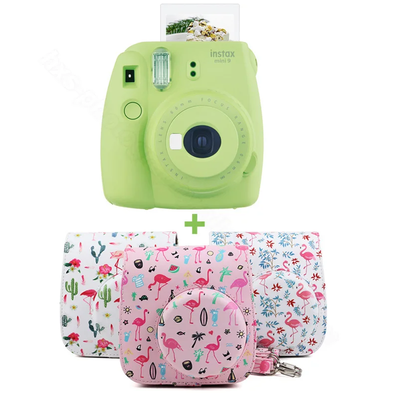 5 цветов Fujifilm Instax Mini 9 мгновенный фото фильм камеры комплект с ПУ Чехол для переноски плечевой ремень, использовать Instax Mini Фильм - Цвет: Lime Green