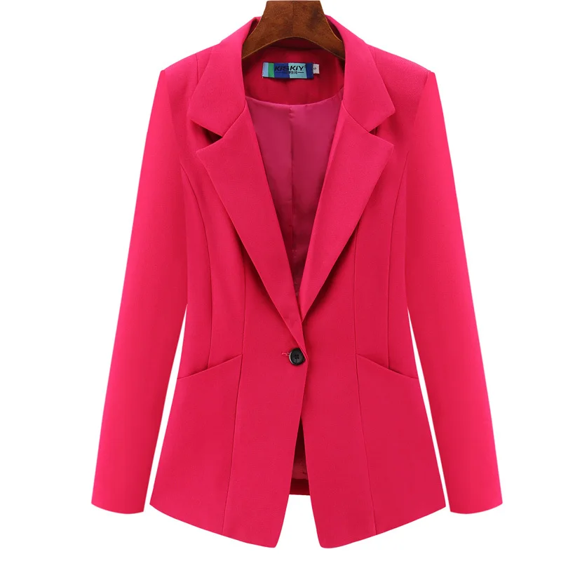 PEONFLY размера плюс 4XL женские деловые костюмы осенние Универсальные женские блейзеры куртки короткие тонкие с длинным рукавом Блейзер Женский костюм - Цвет: Red rose