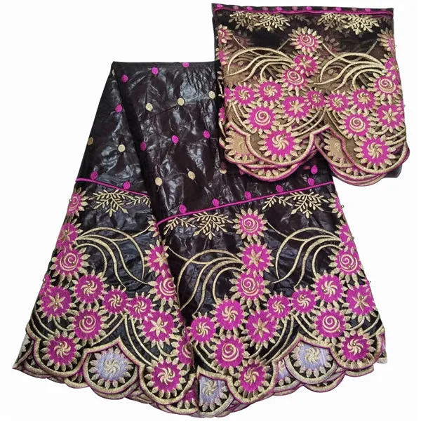 

(5+2) Latest embroidery African bazin lace fabric matching with 2y French net lace material IKBN20 multi color