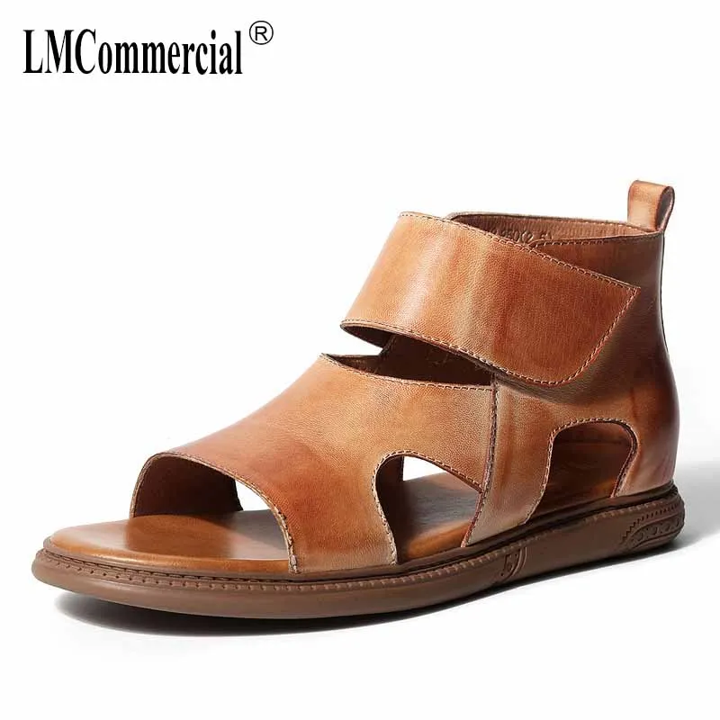 

Summer Genuine Leather magic high top open-toed mens Roman sandals all-match cowhide casual breathable beach shoes men Carve