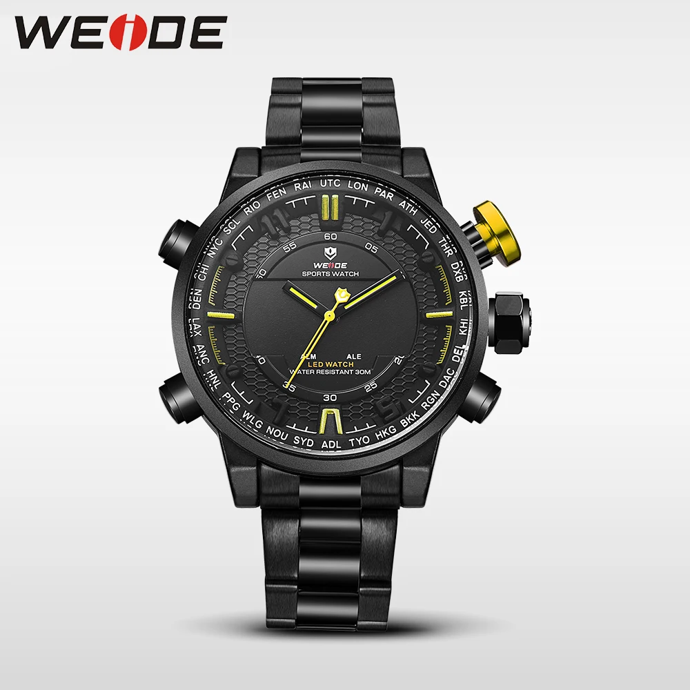 WEIDE часы для мужчин цифровые с двойным дисплеем srainless стальные браслеты кварцевые