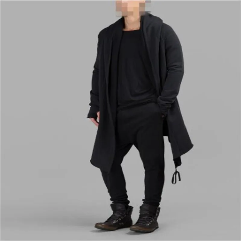 Brand Kanye West Mantle Streetwear Hoodie Long Male Black mens Hooded Cloak Hip Hop Longline Sweatshirt Sudadera Hombre