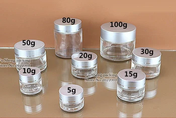 

Silver cap+clear glass 5g 10g 20g 30g 50g 100g transparent glass jars cosmetics Glass Cream Jars Cosmetic cream bottle jar