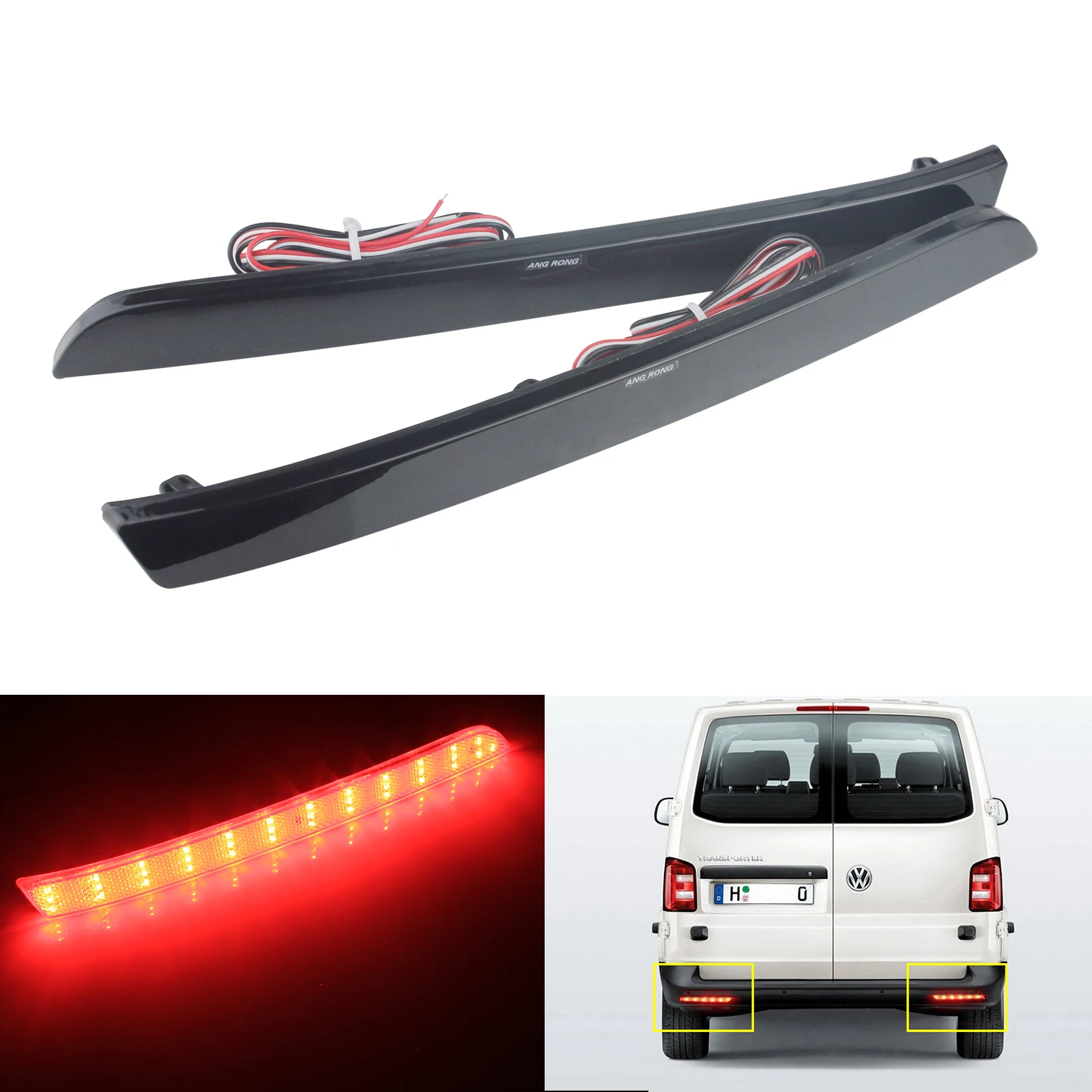 

ANGRONG LED Rear Bumper Reflector Light Black Lens For VW T5 Transporter Caravelle Multivan