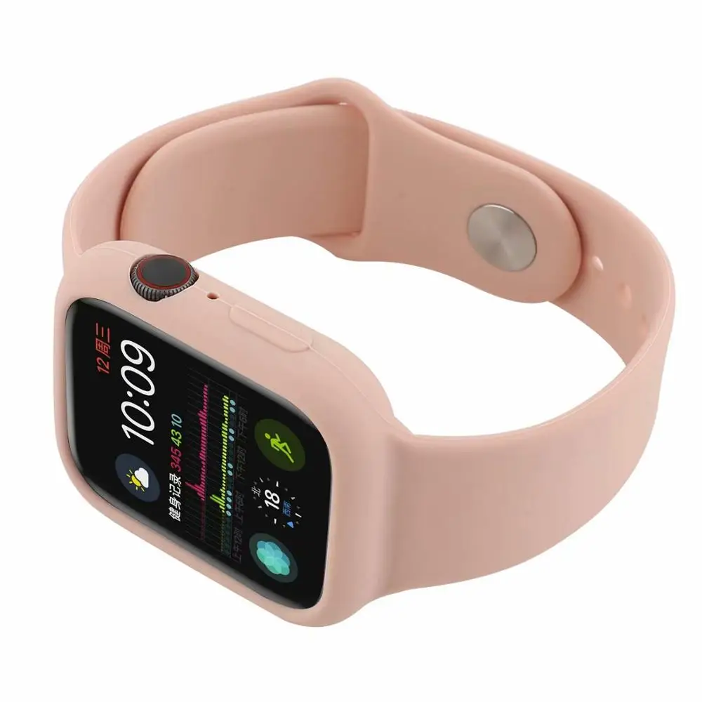 Силиконовый браслет ремешок и ударопрочный чехол для apple watch 4 44/40 мм наручных ремешка защитный бампер для наручных часов iwatch серии, версия 1, 2, 3, ремешок 42/38 мм - Цвет ремешка: Pink