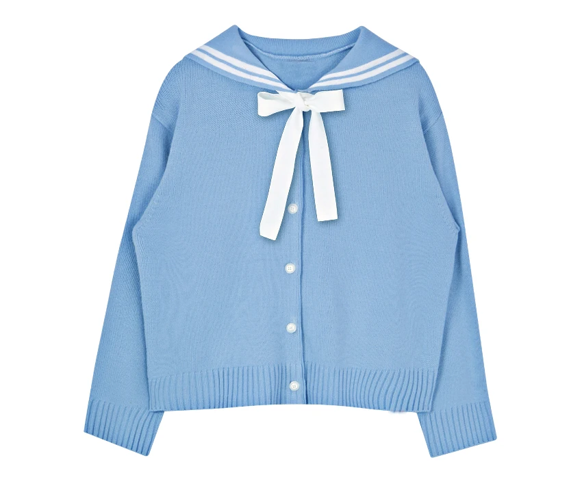 

2017 New Arrivals Autumn Crew Neck Cardigans Long Sleeve Knitting Ribbons Women Sweater Coat Blue White Letter Embroidery Loose