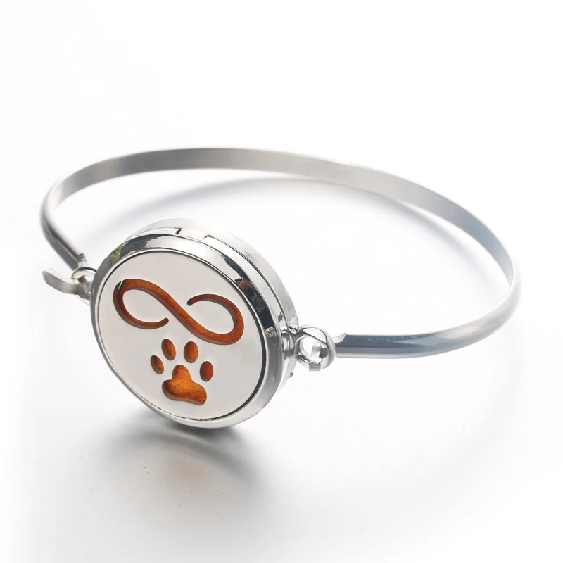 

Stainless Steel Dog footprint pattern Aroma spread Bangles Perfume Essential Oil Diffuser Lockets Aromatherapy Magnetic Bracelet