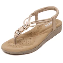 New summer fashion rhineston flower women casual wedge sandals shoes woman Bohemia flip flop beach sanldals Breathable shoes