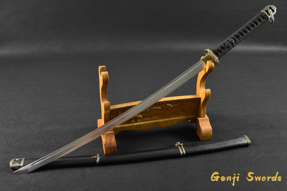 Full Tang Japanese Samurai Black Saber Sword 1060 high Carbon Steel Real Katana Sharp Edge Can Cut Bamboo