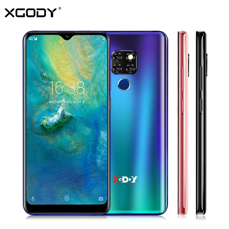 XGODY Коврики 20 Dual core 4G Sim 6,26 "19:9 Смартфон Android 9,0 отпечатков пальцев 2G/16G 3500 мА/ч, MT6737 4 ядра 13MP Камера мобильного телефона