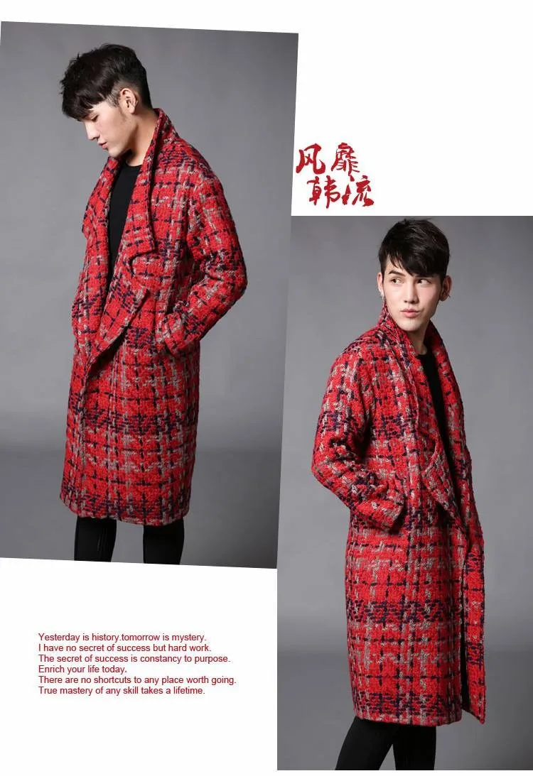 MIXCUBIC, осенне-зимние шерстяные куртки в британском стиле для мужчин, удлиненные, красные, повседневные, тонкие, шерстяные пальто для мужчин, M-XL